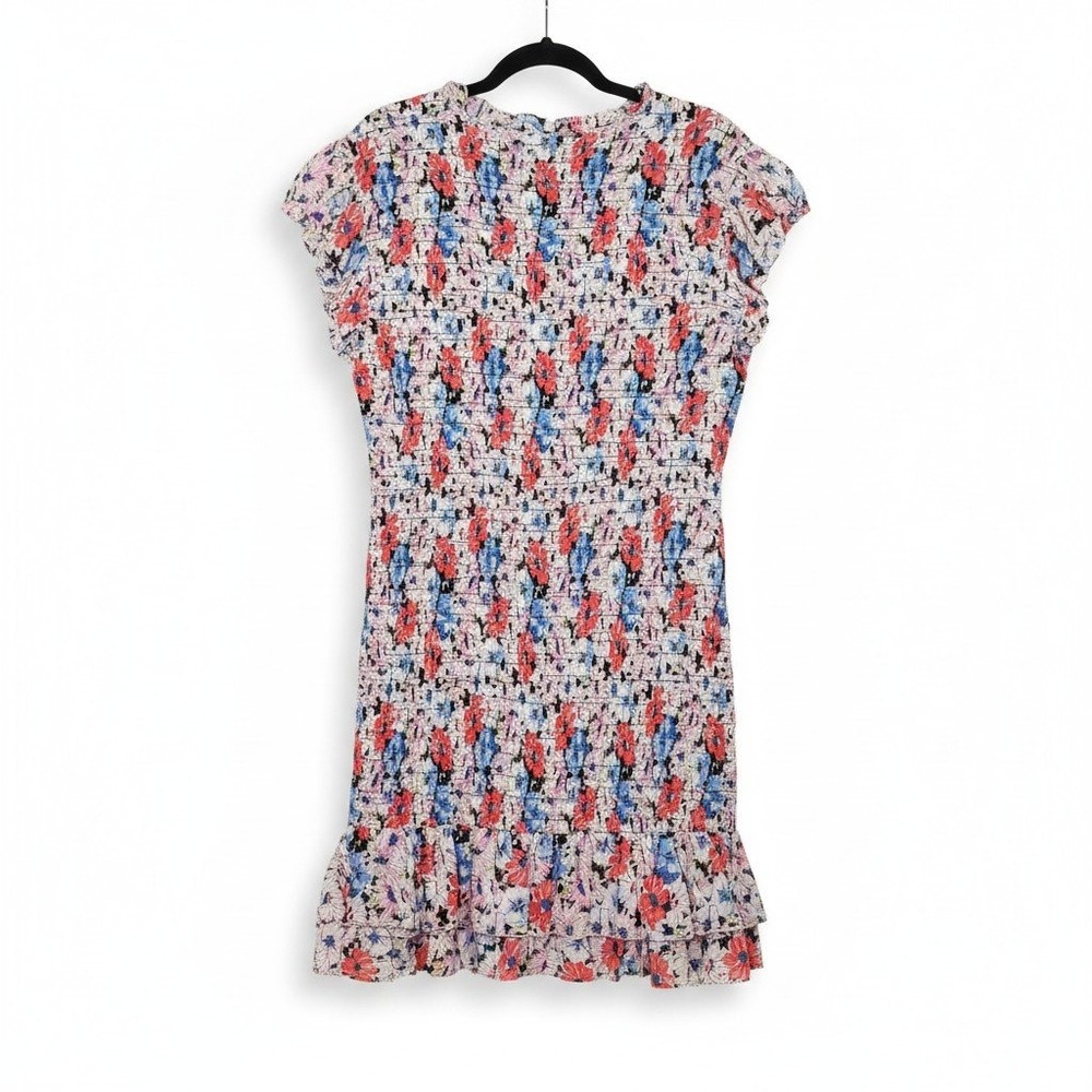 Veronica Beard Floral Smocked Mini Dress Flutter Sleeve Ruffle Hem Size 16